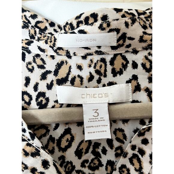 Chico's size 3 top leopard print cream/beige button-up no-iron career, office - Picture 7 of 8